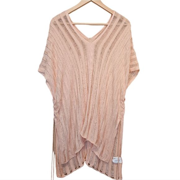 Cupshe NWOT Pink Knit Stripe V-Neck Crochet Pullover Swim Coverup One Size - Picture 3 of 8